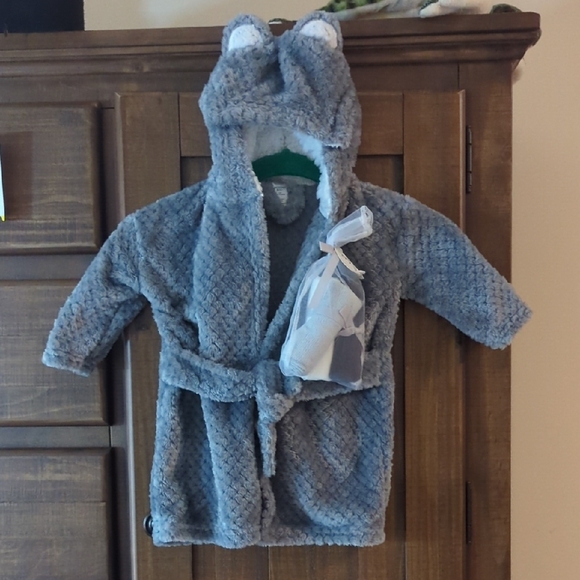 Gray Plush Pajama Robe with Hood - Picture 1 of 2